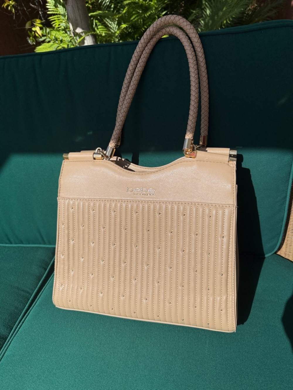 bebe Quilted & Studded Purse with Braided Handles